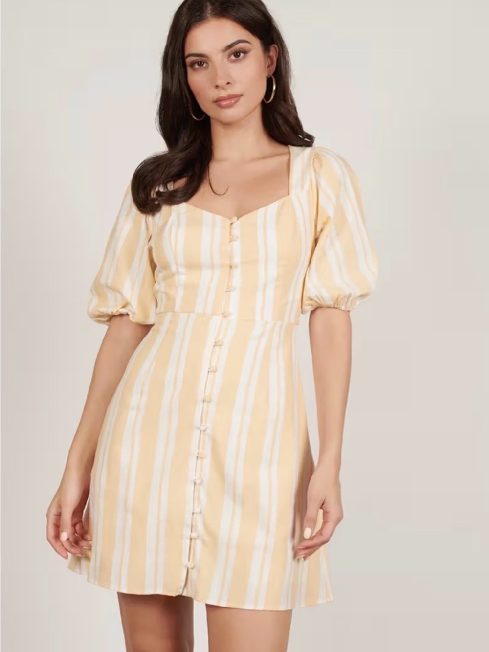 Lush Yellow & White Striped Puff-Sleeve Mini Dress